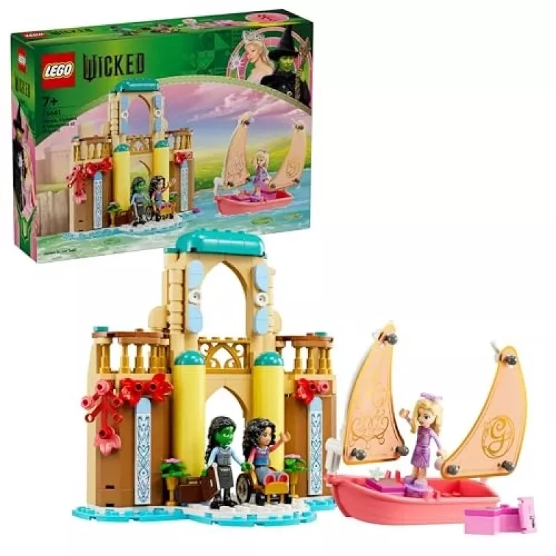 Set de construcción LEGO 75681 con minifiguras de Wicked, Glinda, Elphaba, Nessarose y Shiz Universidad