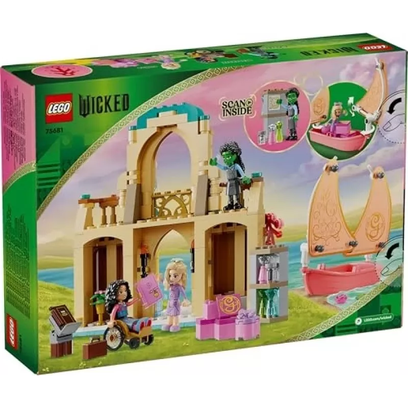 Set de construcción LEGO 75681 con minifiguras de Wicked, Glinda, Elphaba, Nessarose y Shiz Universidad