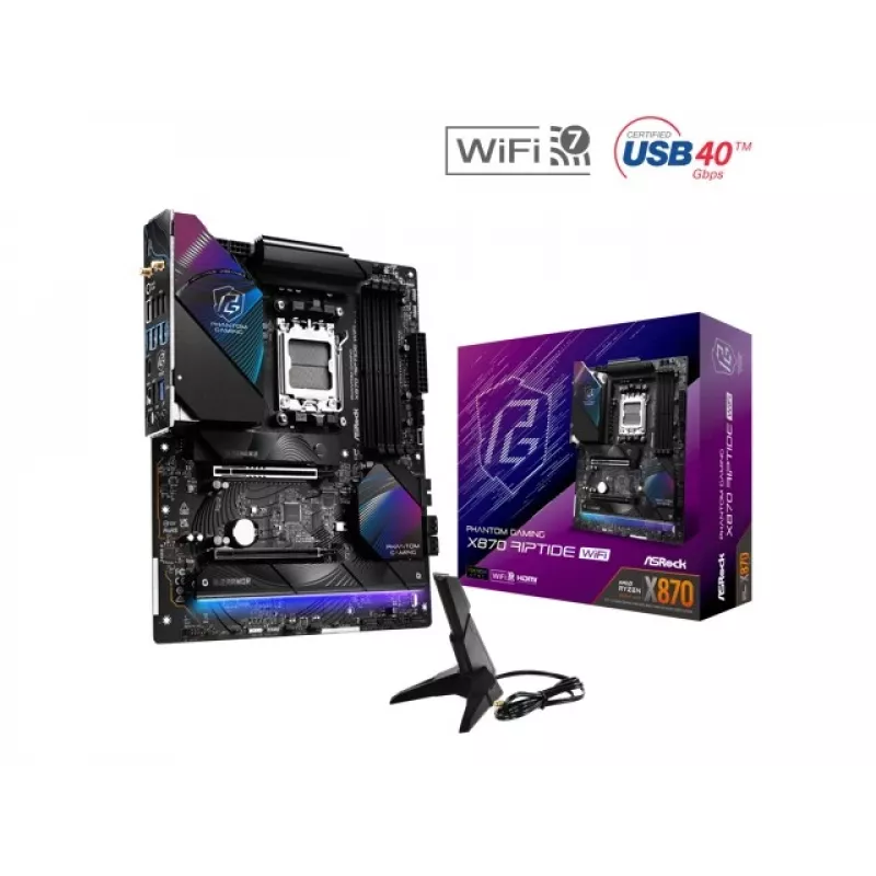 Placa base ASRock X870 Riptide WiFi — ATX, AMD X870, Socket AM5, DDR5, 4 DIMM, 256 GB, Wi-Fi 7, 2,5GbE