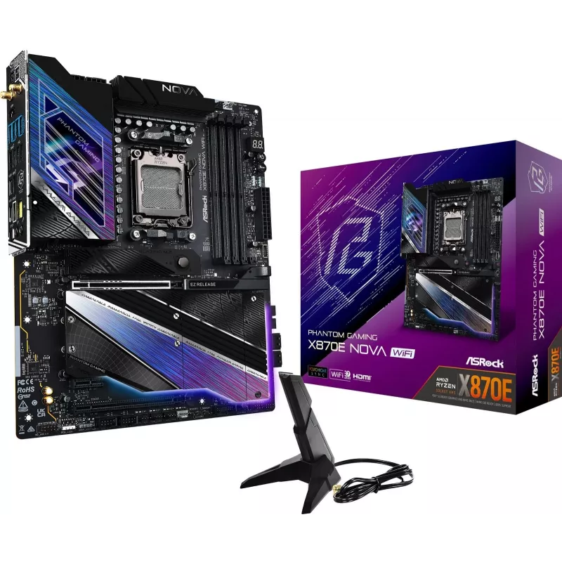 Placa base ASROCK MK X870E NOVA WIFI AMD X870E Socket AM5 ATX, DDR5, 4x DIMM, 256GB, Wi-Fi 7, BT 5.4, 5Gb LAN, PCIe Gen5 M.2