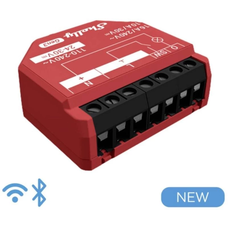 Shelly 1PM Gen3 relé Wi-Fi/Bluetooth, 16 A, con medición de potencia