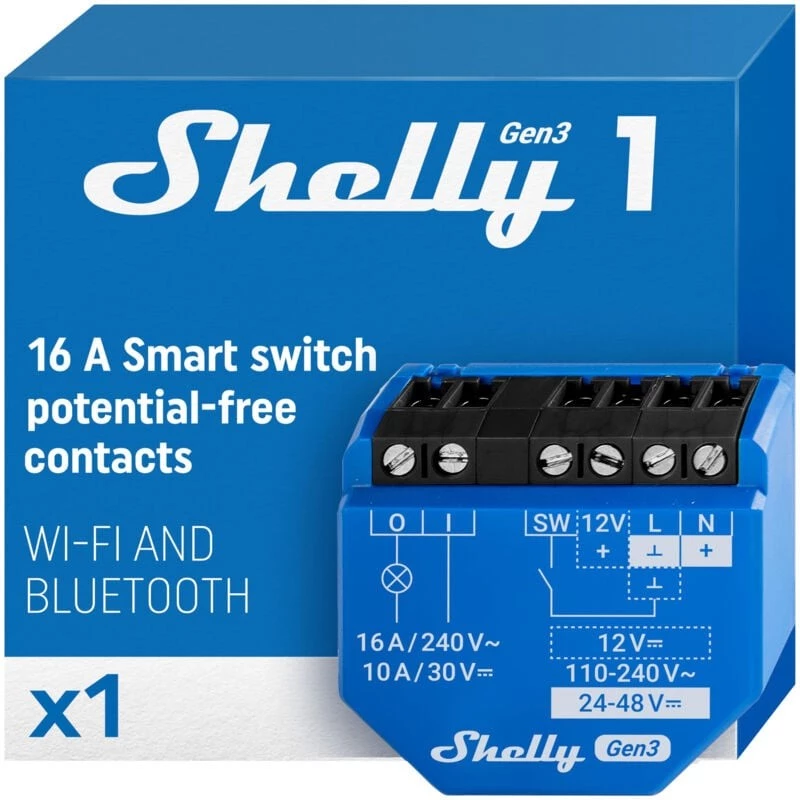 1 GEN3 relé inteligente Wi-Fi con contacto seco interruptor domótica compatible con Al - Shelly