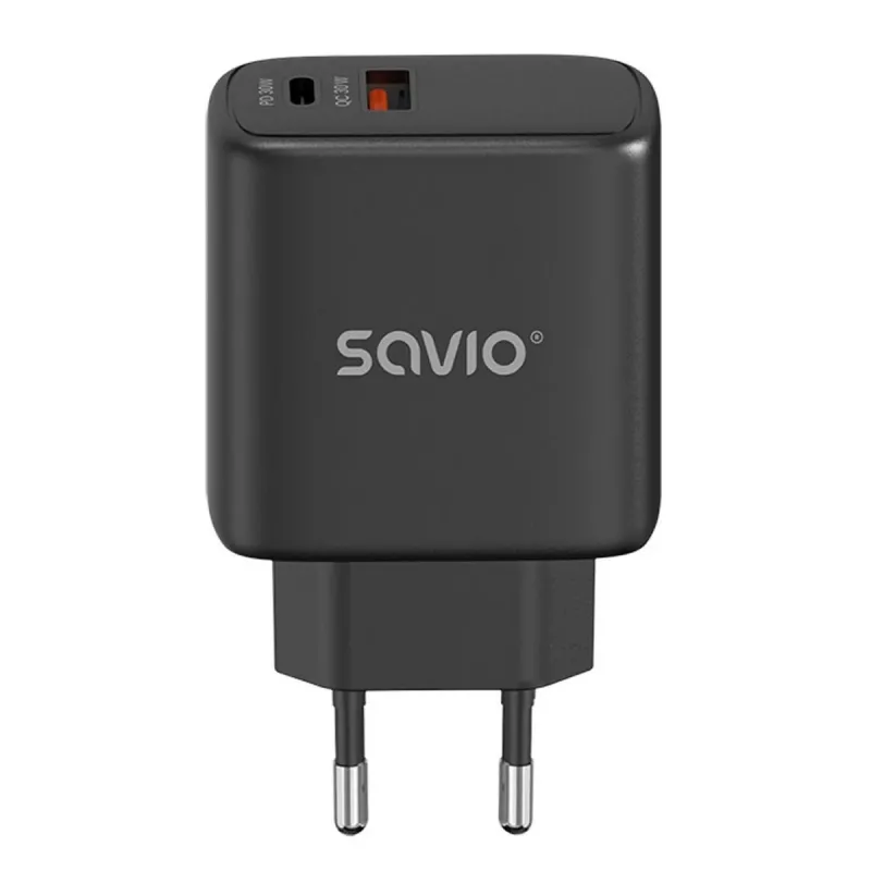 Cargador de pared SAVIO LA-06/B 30 W, USB-A + USB-C, Quick Charge, Power Delivery 3.0, negro