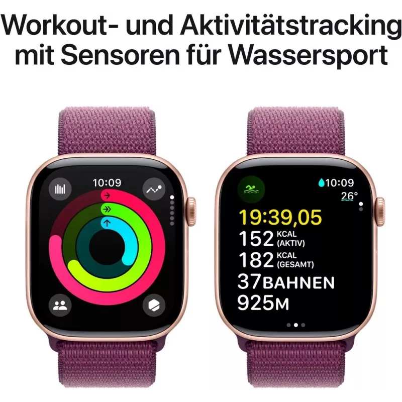 APPLE Watch Series 10 GPS 46mm caja de aluminio oro rosa con correa Sport Loop Plum