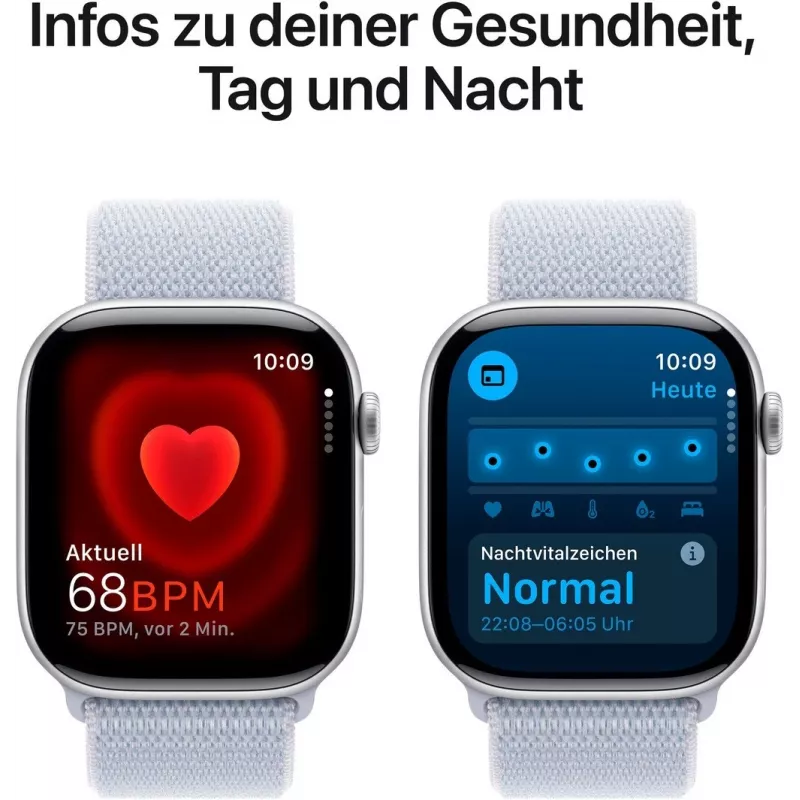 APPLE Watch Series 10 GPS 46 mm caja de aluminio plata con correa Sport Loop Blue Cloud