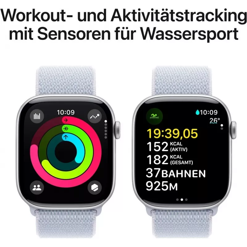 APPLE Watch Series 10 GPS 46 mm caja de aluminio plata con correa Sport Loop Blue Cloud