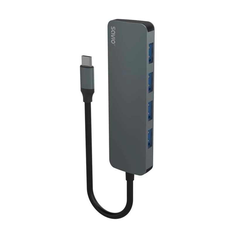 Hub USB SAVIO AK-54 — 4 x USB-A (USB 3.2 Gen 1), host USB-C, negro