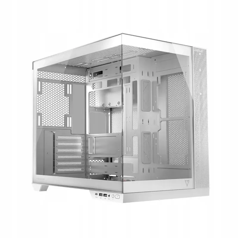 Caja PC MODECOM Volcano Panorama Midi Tower blanca — micro ATX, cristal templado, ARGB, USB-C, compatible con GPU de 400 mm
