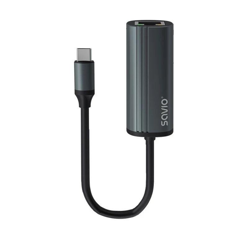 Adaptador SAVIO USB-C 3.1 Gen.1 (M) a RJ-45 Gigabit Ethernet (H), 1000 Mbps, AK-56, gris