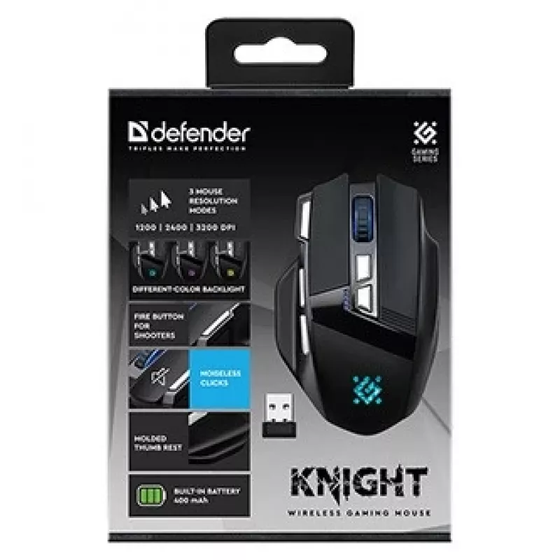 Ratón DEFENDER GM-885 KNIGHT RF WIRELESS 3200dpi 8P Negro