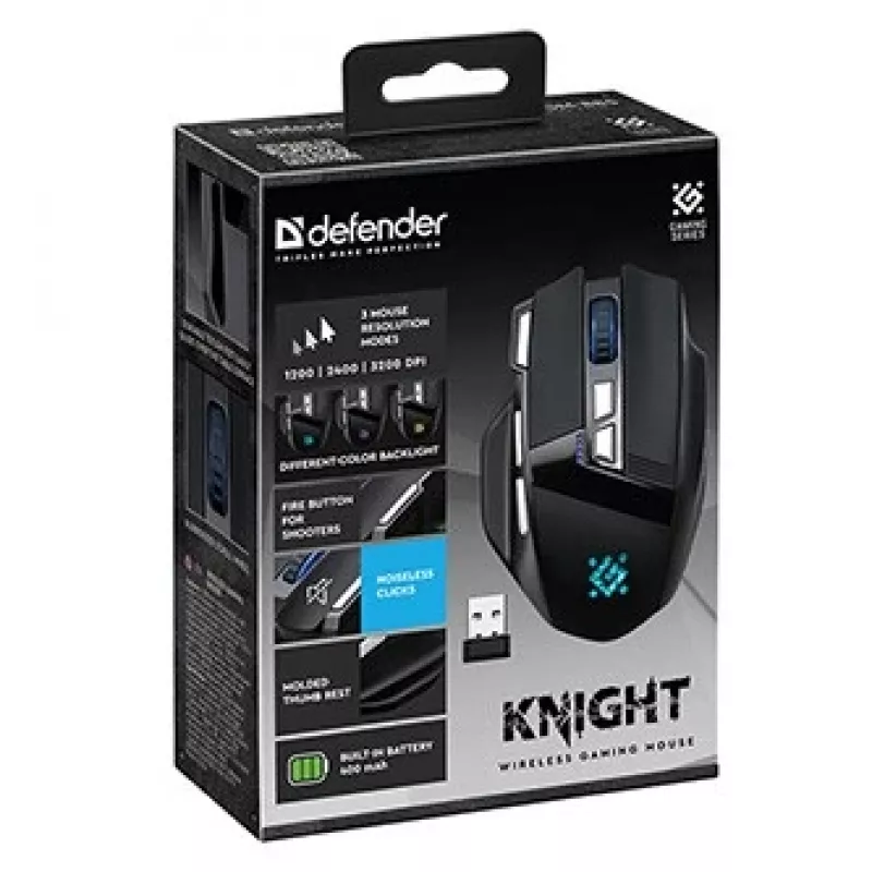 Ratón DEFENDER GM-885 KNIGHT RF WIRELESS 3200dpi 8P Negro
