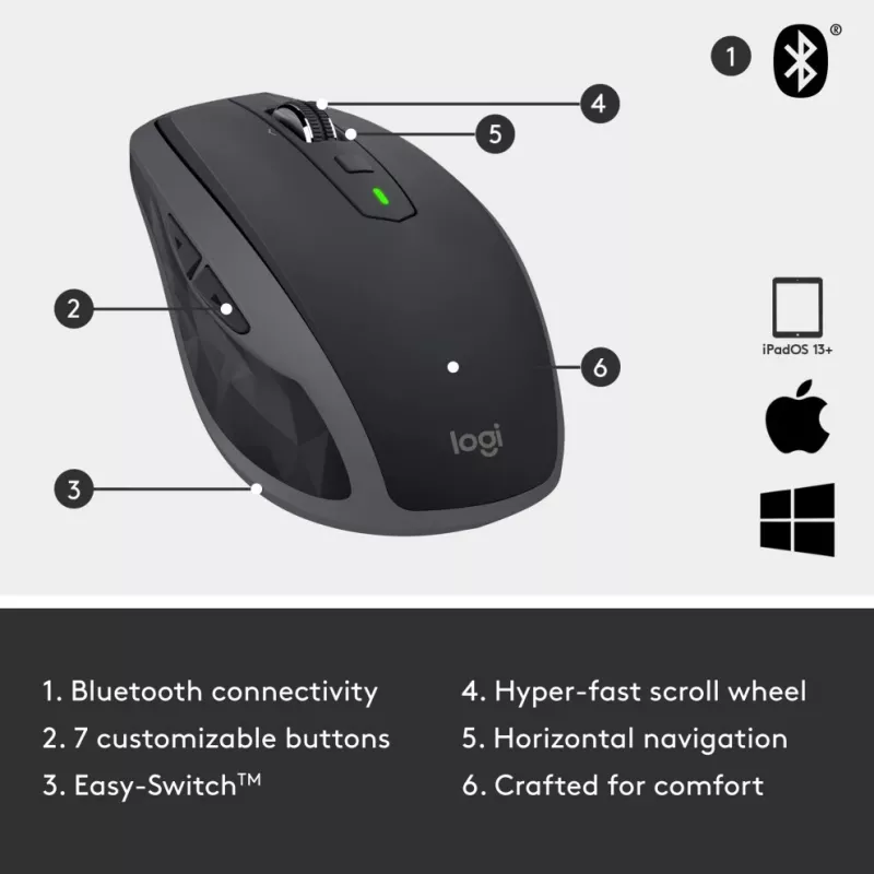 MX Anywhere 2S ratón inalámbrico/Graphite - BT - N/A
