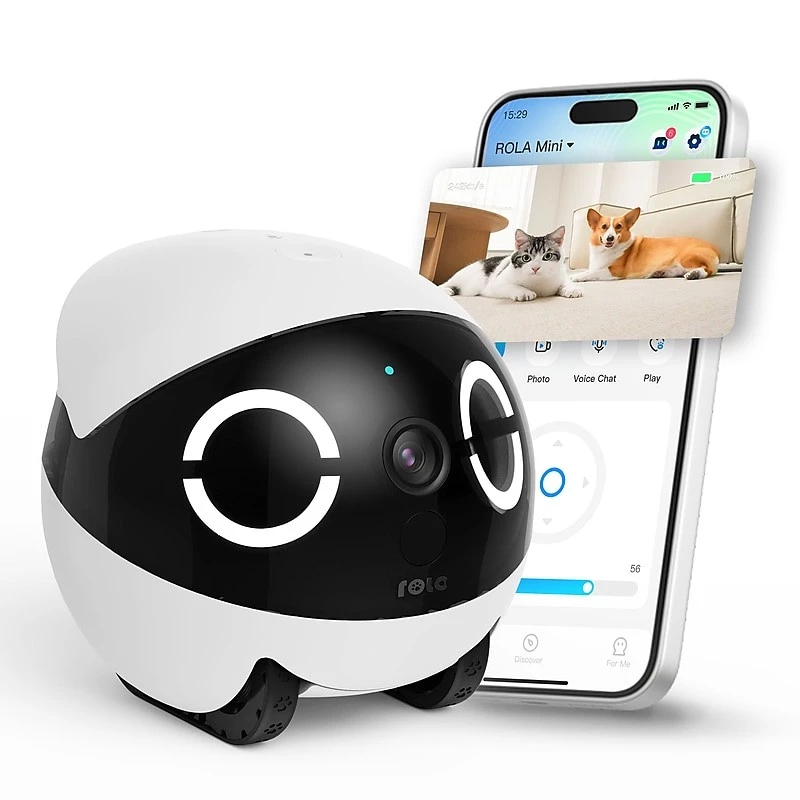 Enabot ROLA Mini robot compañero para mascotas, láser, 5000 mAh, blanco/negro