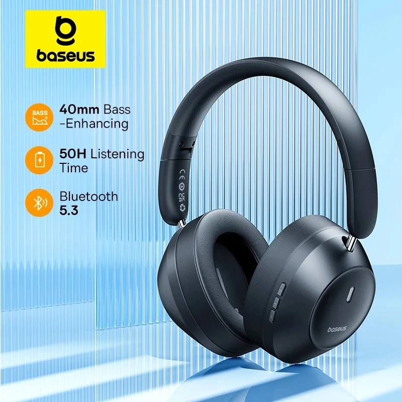 Baseus Bass 30 Max auricular inalámbrico Bluetooth 5.3 over-ear con refuerzo de graves diafragma de 40mm latencia ultra baja auriculares 50H