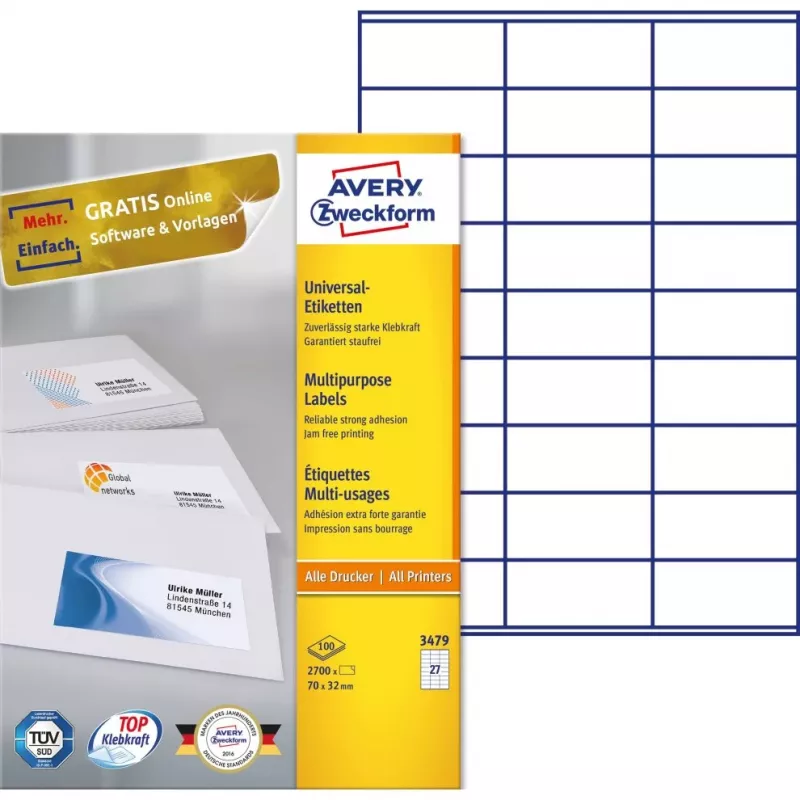 Avery-Zweckform 3479 Etiquetas Blanco Papel 70x32mm Adhesivo permanente