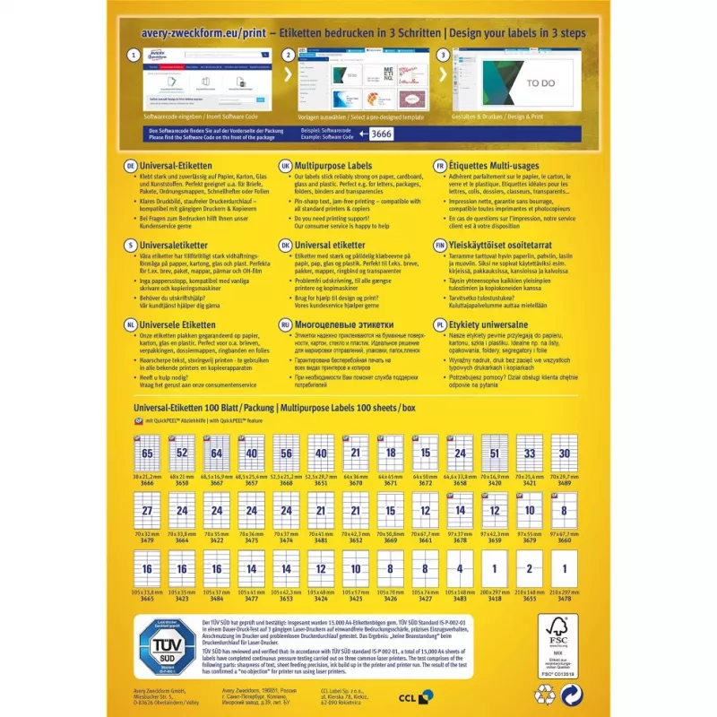 Avery-Zweckform 3479 Etiquetas Blanco Papel 70x32mm Adhesivo permanente