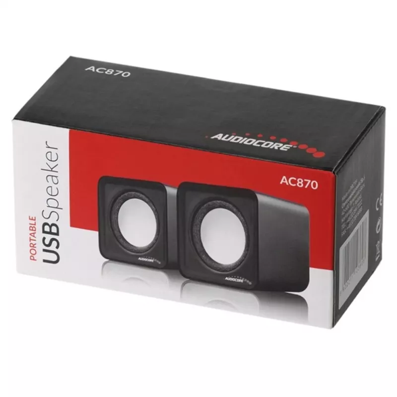 Altavoz de PC de 2 vías Audiocore AC870 B — 3 W RMS, alimentación por USB con cable, entrada de 3,5 mm, 2.0 canales