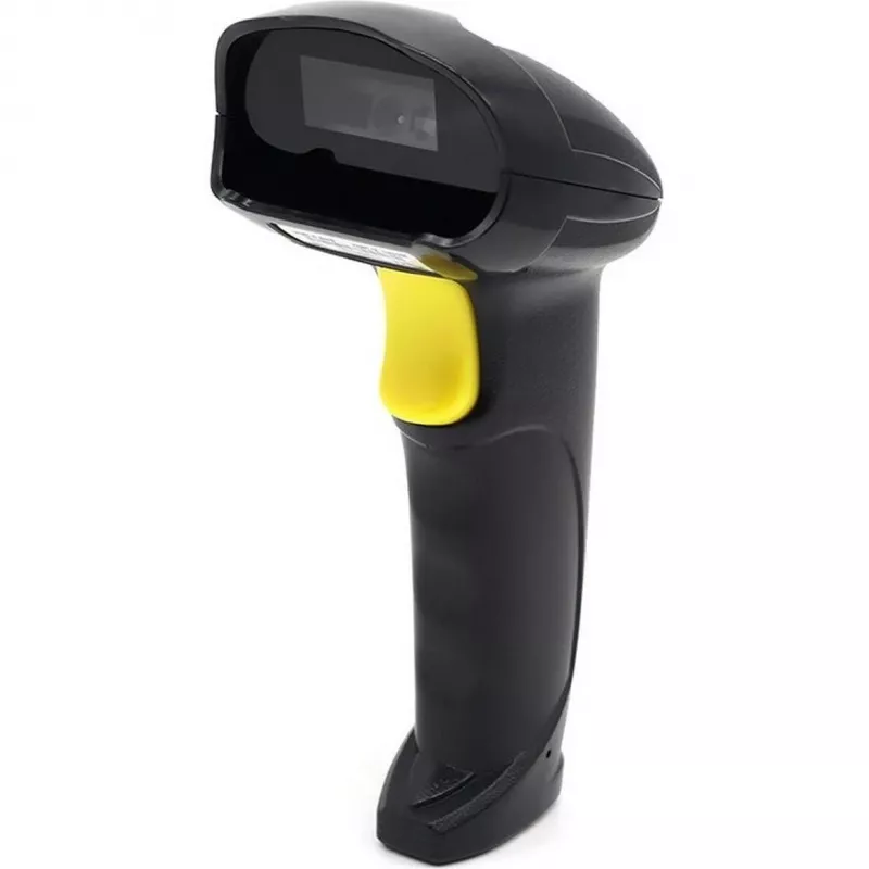 Qoltec 50853 lector láser de códigos de barras portátil 1D/2D, USB con cable, cable de 1,65 m, 97x65x167 mm, 105 g, negro