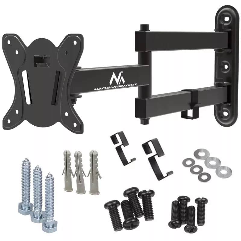 Soporte de pared para TV/monitor Maclean MC-417 totalmente articulado 13-32 30kg máx. VESA 100x100 negro con pintura en polvo soporte universal distancia a la pared ajustable giratorio inclinable