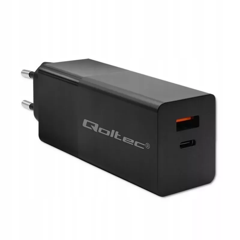 Qoltec 52382 Cargador GaN POWER PRO | 1xUSB Type C | 1xUSB A | 100W | 5-20V | 1.5-5A | PD | negro