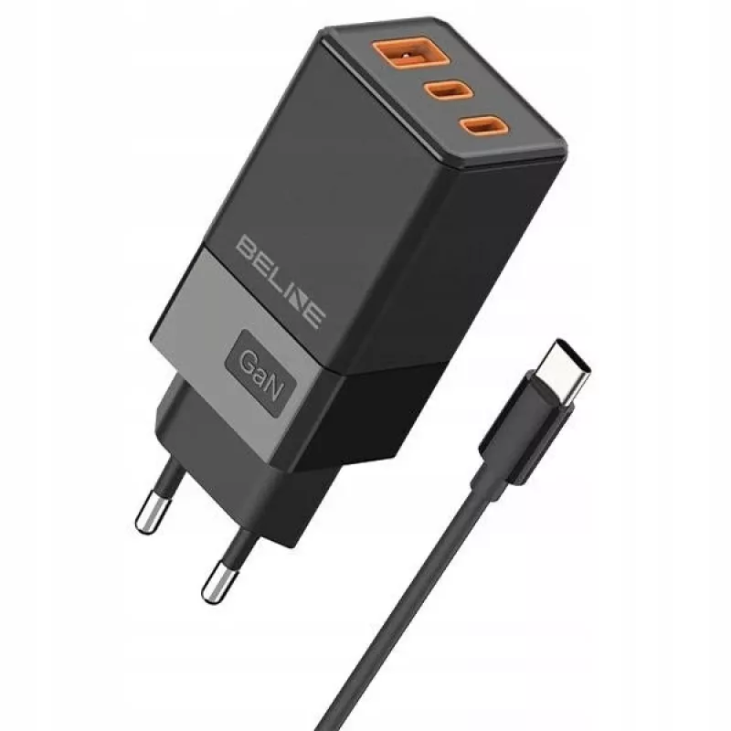 Adaptador de red Beline 2x USB-C 1x USB 65W cable USB-C negro/negro PD 3.0