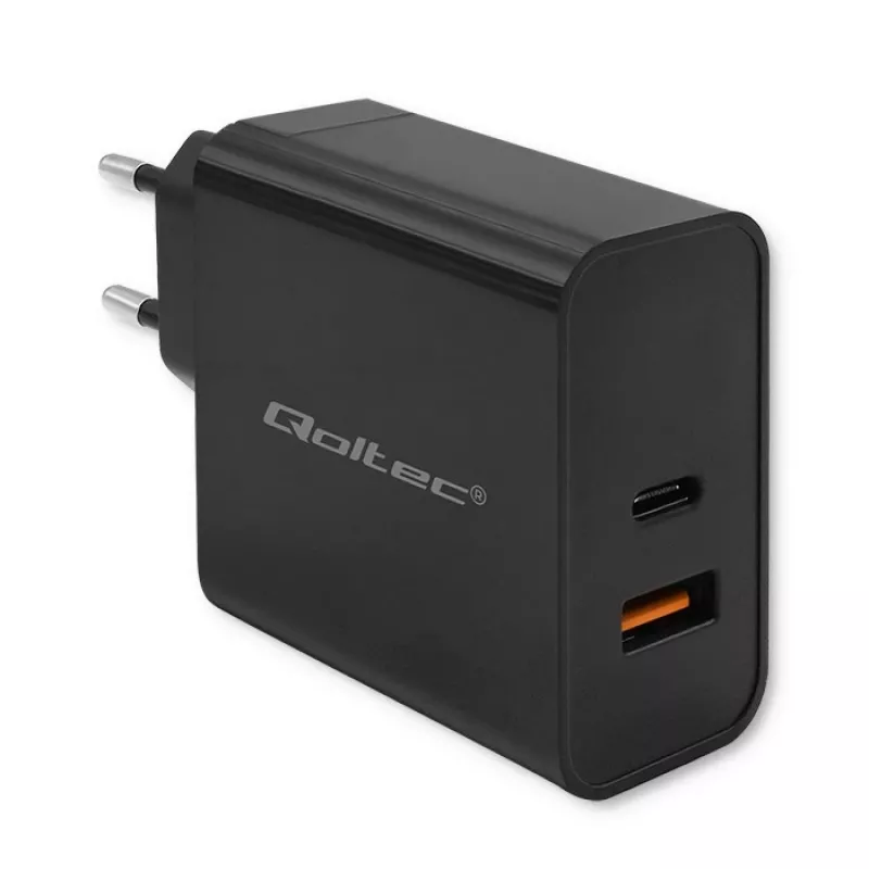 Qoltec 52381 Cargador Super Quick PD | 1xUSB-C | 1xUSB | 90W | 5-20V | 2,4-4,35A | negro