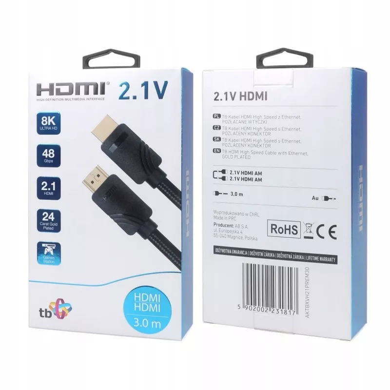 Cable HDMI v 2.1 Premium 3 m 8K Negro Diseñado para gamers