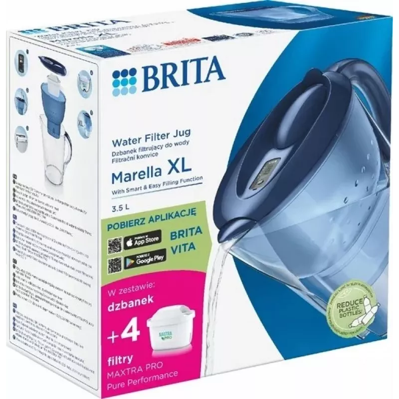 Jarra filtrante de agua BRITA Marella XL, filtro de mesa con cartuchos MAXTRA, depósito de 3,5 l, capacidad de filtrado de 2 l, azul