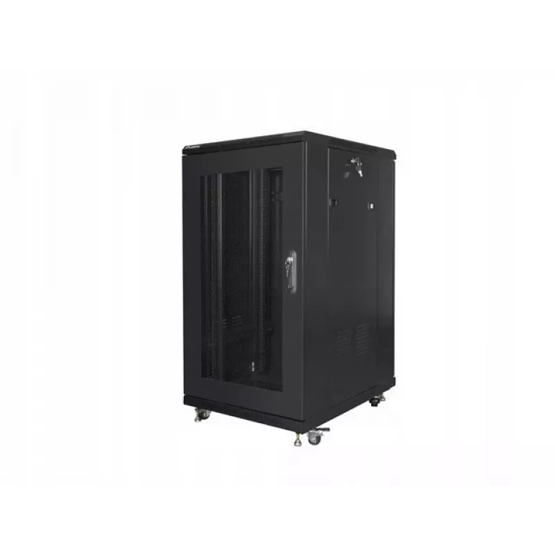 Armario rack independiente LANBERG FF01-6822-23B 22U, guías de 19 pulgadas, 1159×600×800 mm, IP20, ruedas, cerradura con llave, negro