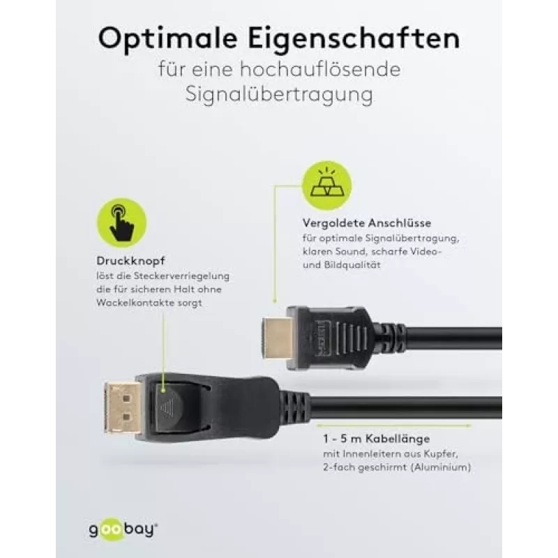Cable Adaptador DisplayPort 1.2 a HDMI 1.4 4K @ 30Hz / Cable HDMI Ultra High Speed / Conector Macho Dorado para una Transmisión de Señal Impecable / Portátil