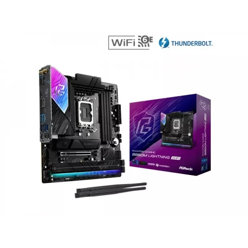 Placa base ASRock B860M Lightning WiFi — Intel B860, LGA1851, microATX, DDR5, 4 DIMM, Wi‑Fi 6E, 2.5Gb LAN, Thunderbolt 4
