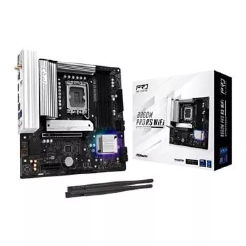 Placa base ASRock B860M Pro RS WiFi — Intel B860, LGA 1851, micro ATX, DDR5, 4 DIMM, 3x M.2, 2.5Gb LAN, Wi‑Fi, Bluetooth