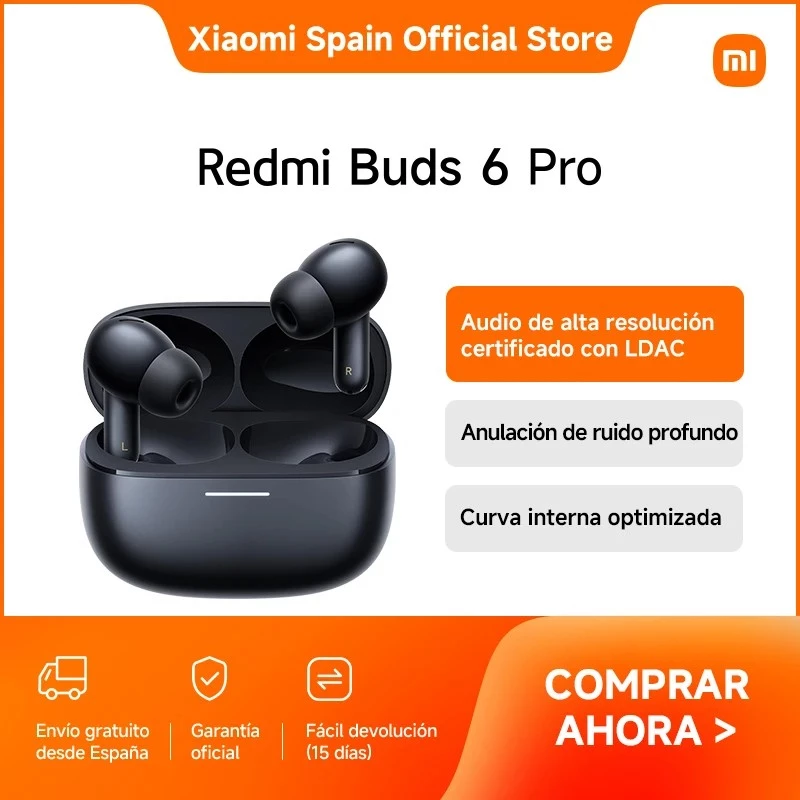 Auriculares Xiaomi Buds 6 Pro inalámbricos in-ear, Bluetooth 5.3, ANC, 36 h de reproducción total, estuche de carga 480 mAh, blanco glaciar