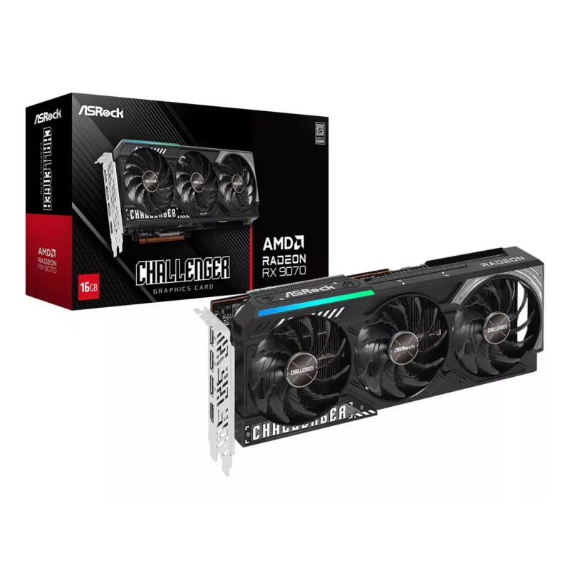 Tarjeta gráfica ASRock Challenger Radeon RX 9070 — 16 GB GDDR6, 256 bits, PCIe 5.0, 3x DisplayPort 2.1a + HDMI 2.1b
