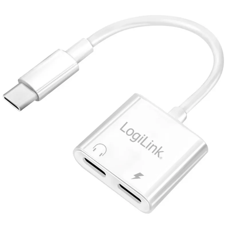 Adaptador de audio USB-C LogiLink USB-C/M a 2x USB-C/H 60W PD blanco