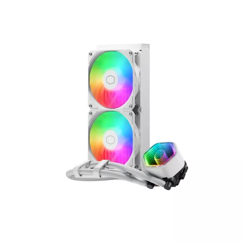 Refrigeración líquida para CPU Cooler Master MasterLiquid 240 Core II blanca — 240 mm, 2 ventiladores de 120 mm (650–1750 RPM), rodamiento de deslizamiento