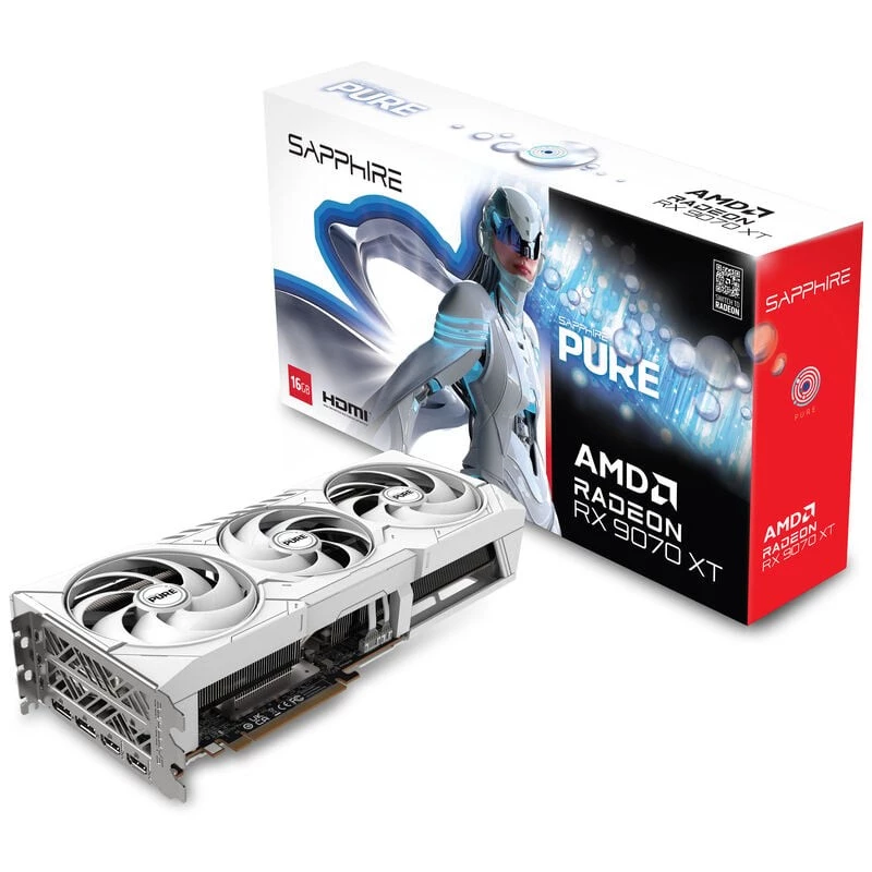 Tarjeta gráfica Sapphire Radeon RX 9070 XT — 16 GB GDDR6, PCIe 5.0, 256 bits, 320 mm, 3 ranuras, blanco