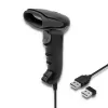 Lector de códigos de barras de mano QOLTEC 50868 — escáner láser 1D/2D, USB con cable e inalámbrico, distancia de trabajo 600 mm, negro