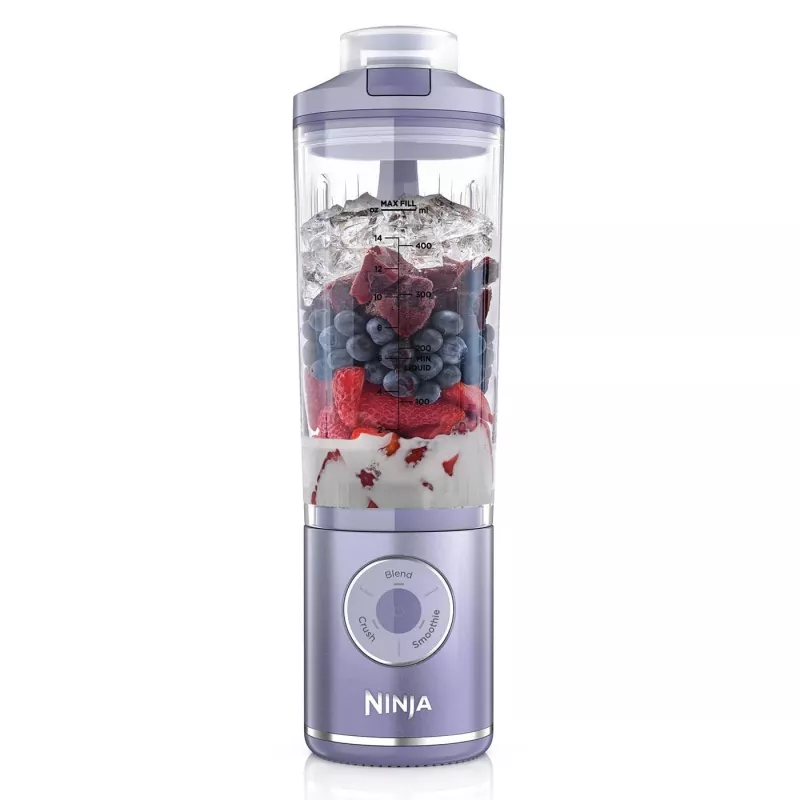 Batidora portátil Ninja BC251EULD — recipiente de 0,57 L, batería 11,1 V, cuchillas de acero inoxidable, lavanda/transparente
