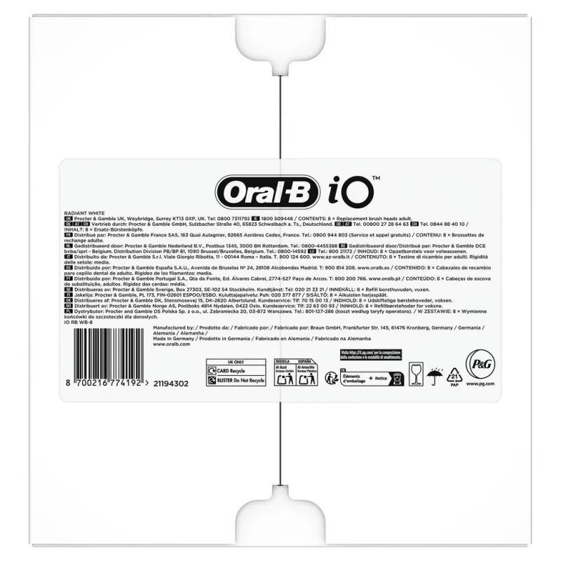 Oral-B IO Series Radiant Blanco Negro Recambios originales blanqueadores 8