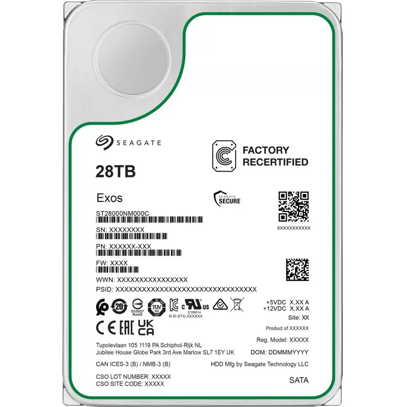 Seagate Exos ST28000NM000C-FR disco duro de 28 TB SATA-600, 7200 rpm, Factory Refurbished