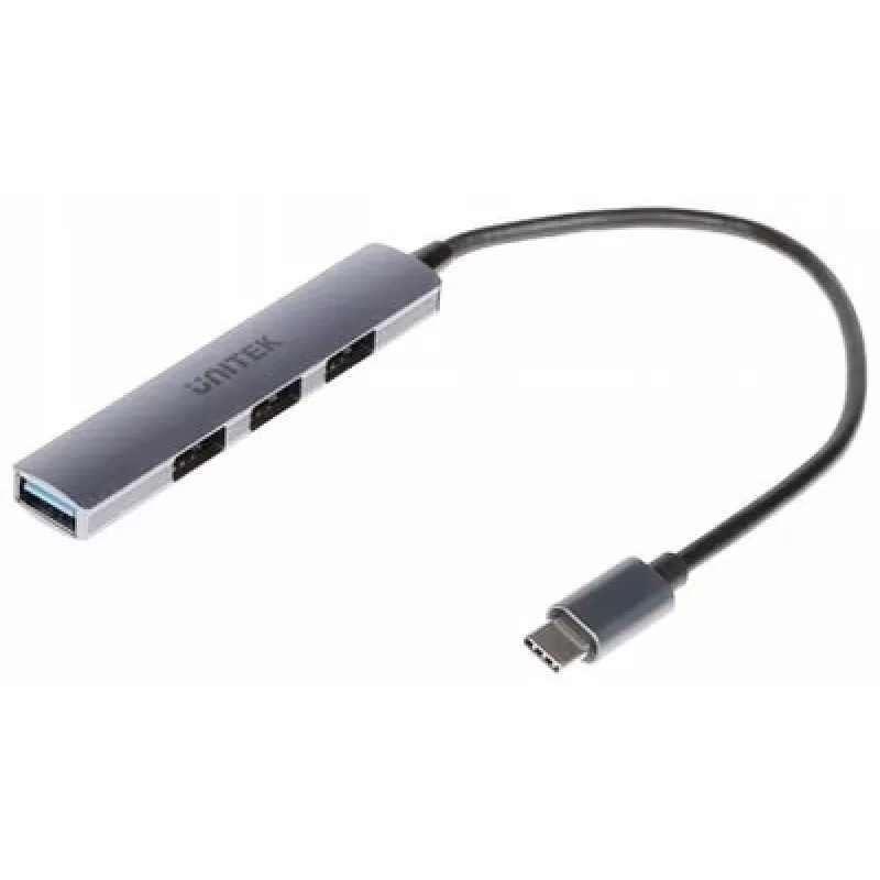 Hub USB-C Unitek H1208B — 1x USB-A 5 Gbit/s, 3x USB-A 2.0, host USB-C, carcasa de aluminio, cable de 0,20 m