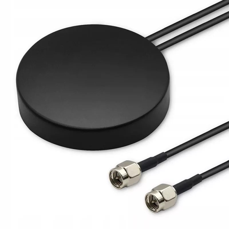 Antena GPS+4G, Glonass, 28 dBi, 50 W, 2 conectores macho SMA, antena exterior