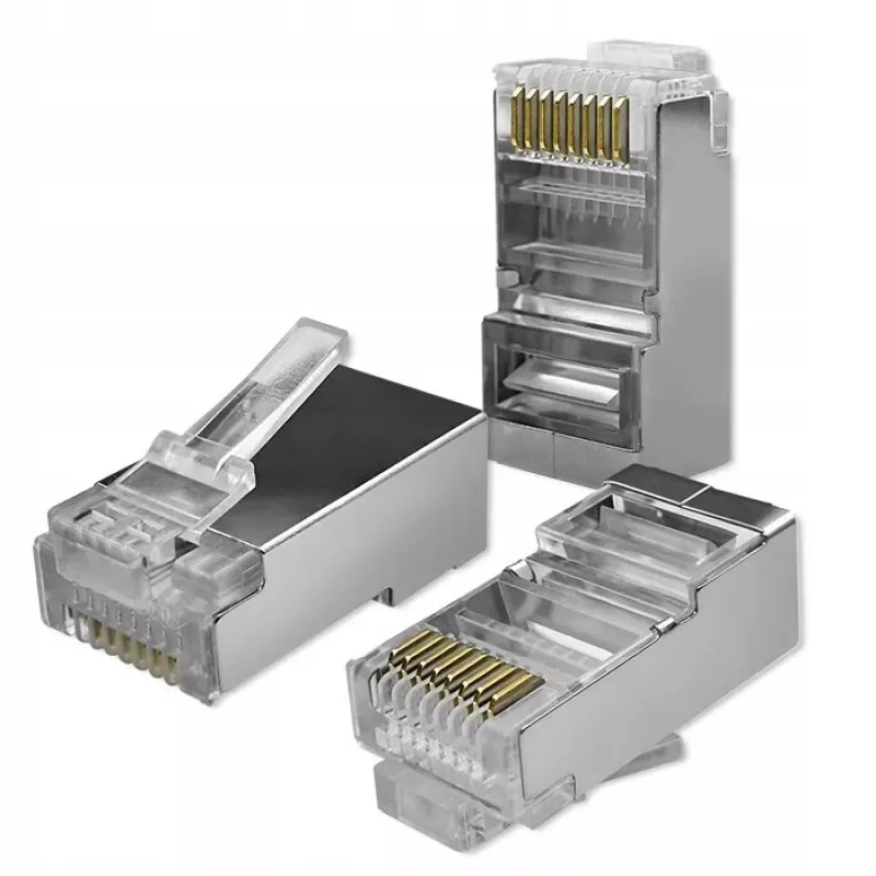 Conector RJ45 modular QOLTEC 54554 CAT5e FTP, 100 uds., plateado, plástico, 11×22×18 mm