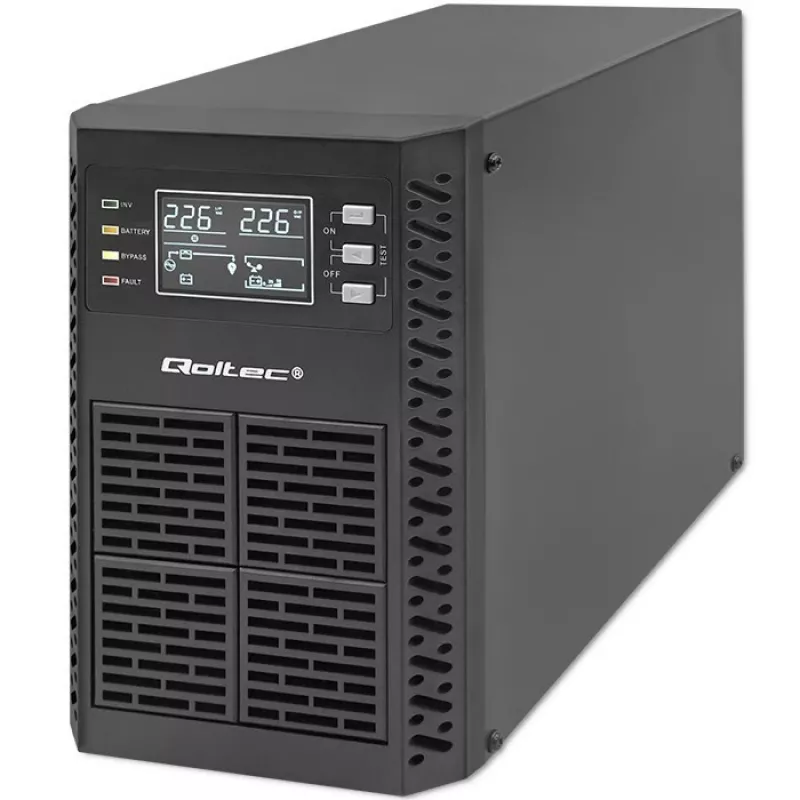 Qoltec SAI sistema de alimentación ininterrumpida | 1kVA | 1000W | factor de potencia 1,0 | LCD | EPO | USB | Online