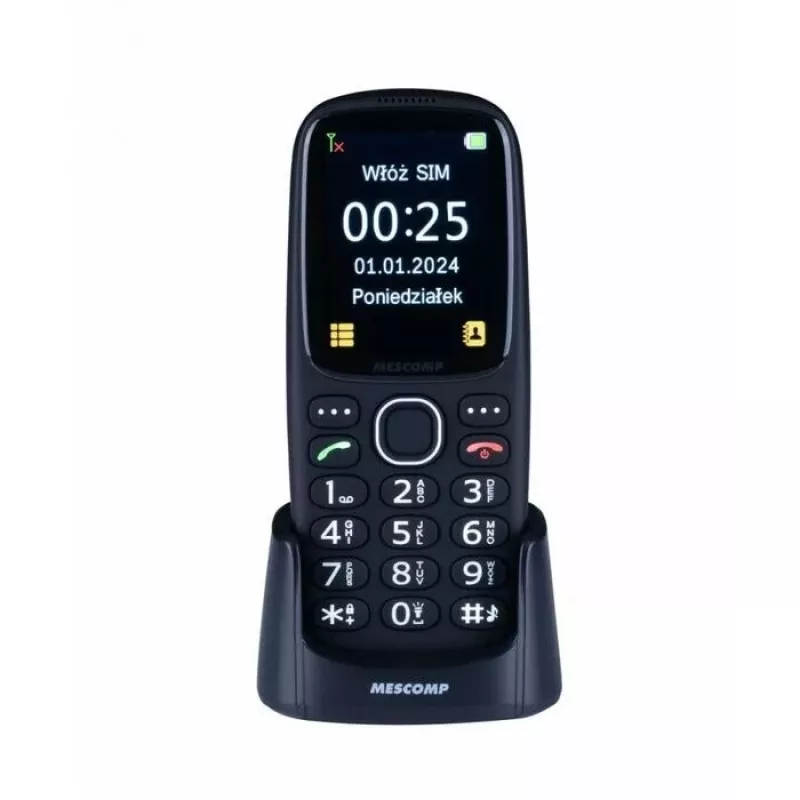 Teléfono móvil Mescomp MT-166 Edgar, Elegante, para mayores, 4G, Negro