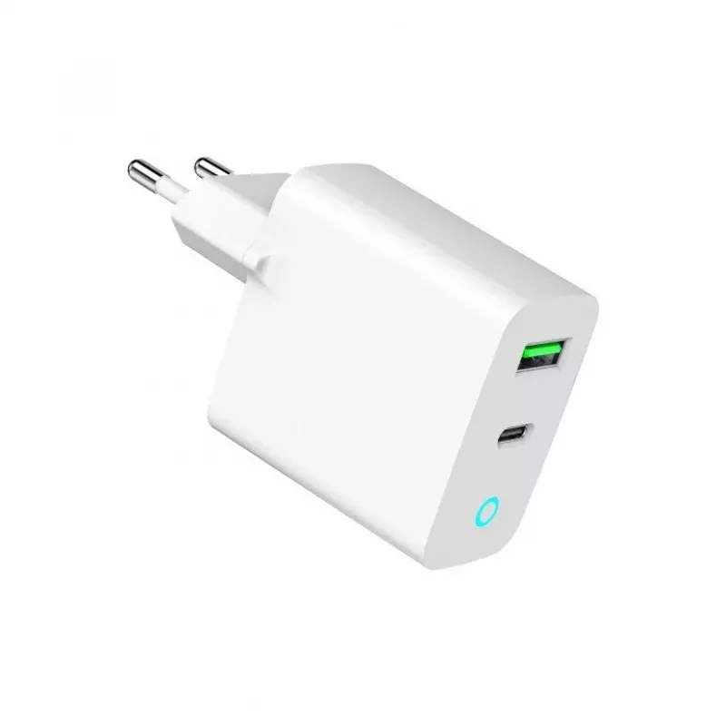 Cargador de red 220V GEMBIRD, universal, 1x USB Type-C PD 20 W, 1x USB-A 3.0 QC 18 W, indicador LED, blanco