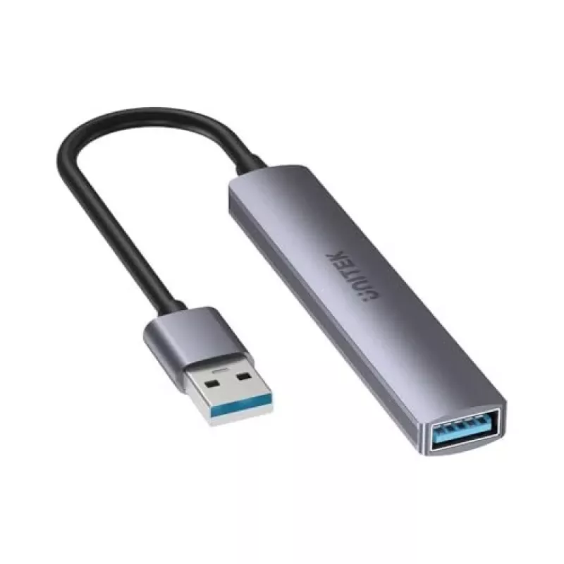 Unitek H1208A hub USB-A, 4 puertos (1x USB-A 5 Gbps, 3x USB-A 2.0), aluminio, plateado