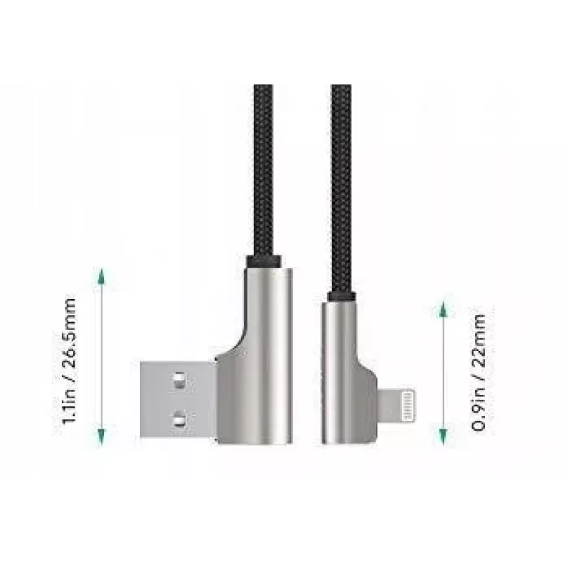 CB-AL01 Cable de nailon OEM negro USB Lightning 2m conectores en ángulo de 90 grados C