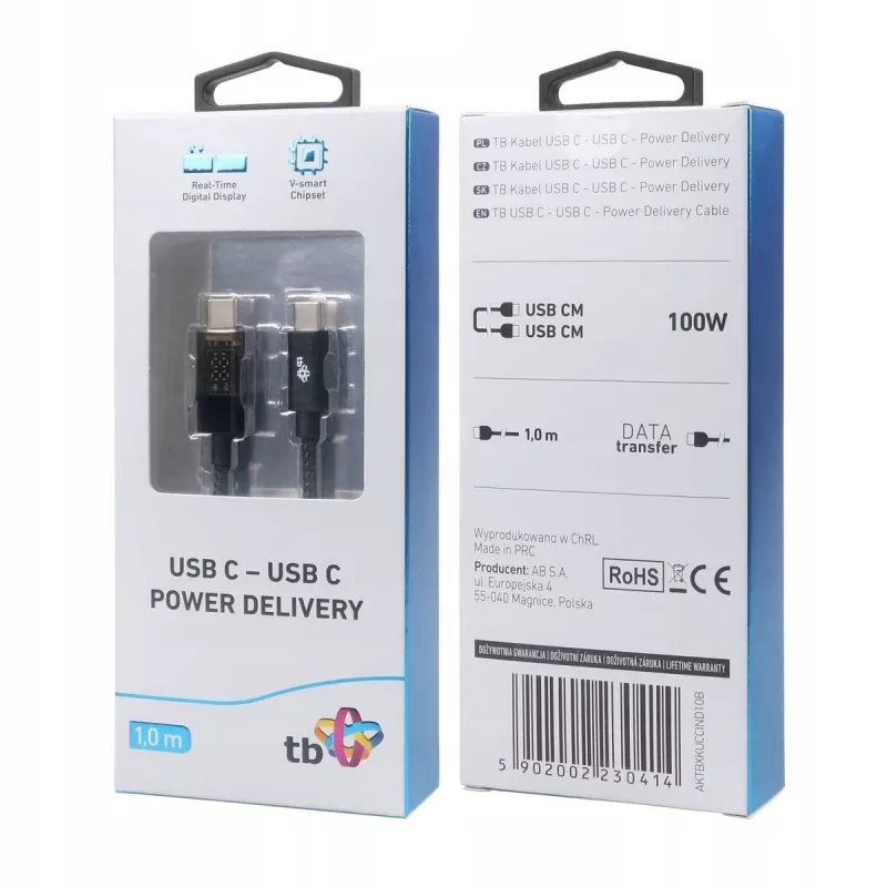 Cable USB-C TB AKTBXKUCCIND10B 1 m 100 W con indicador LED de carga